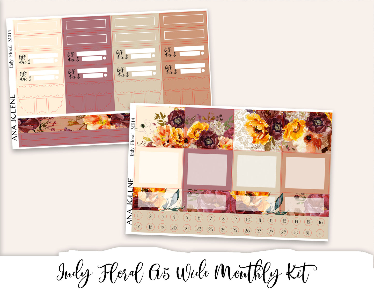 INDY FLORAL Monthly Planner Sticker Kit (A5Wide)
