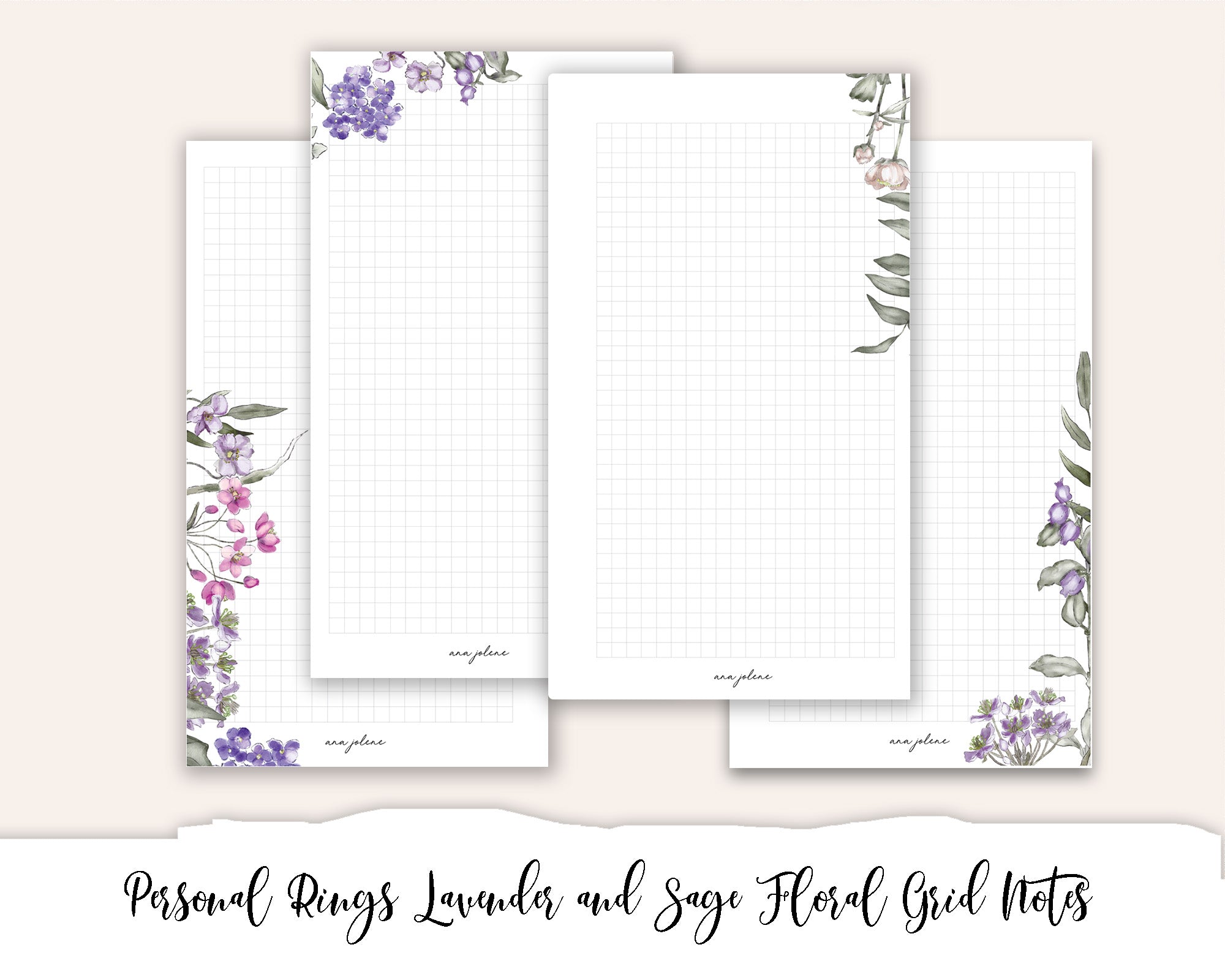 Personal Rings Lavender and Sage Floral Grid Notes Printable – anajolene