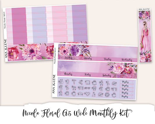 NICOLA FLORAL Monthly Planner Sticker Kit (A5Wide)