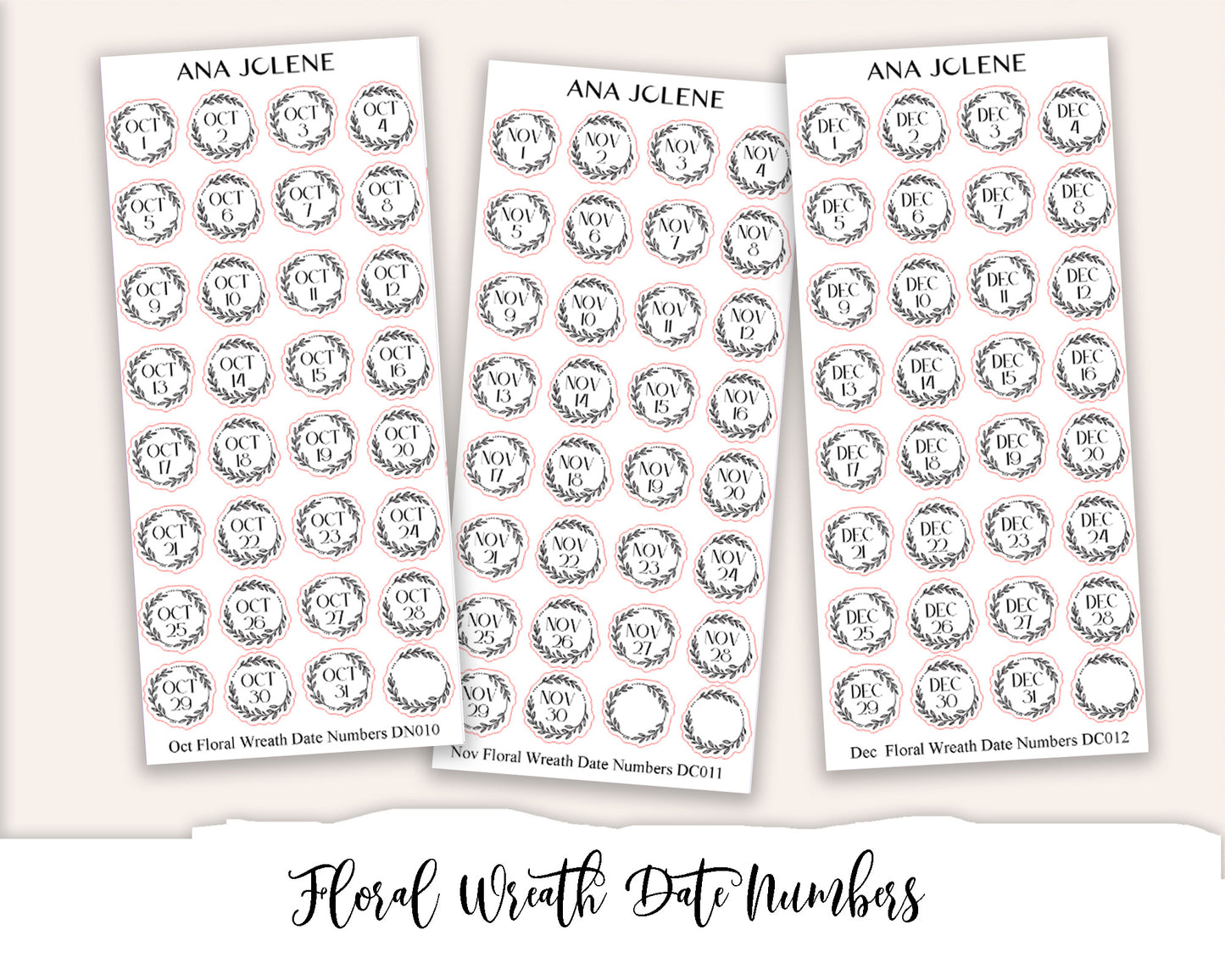 Floral Wreath Date Numbers