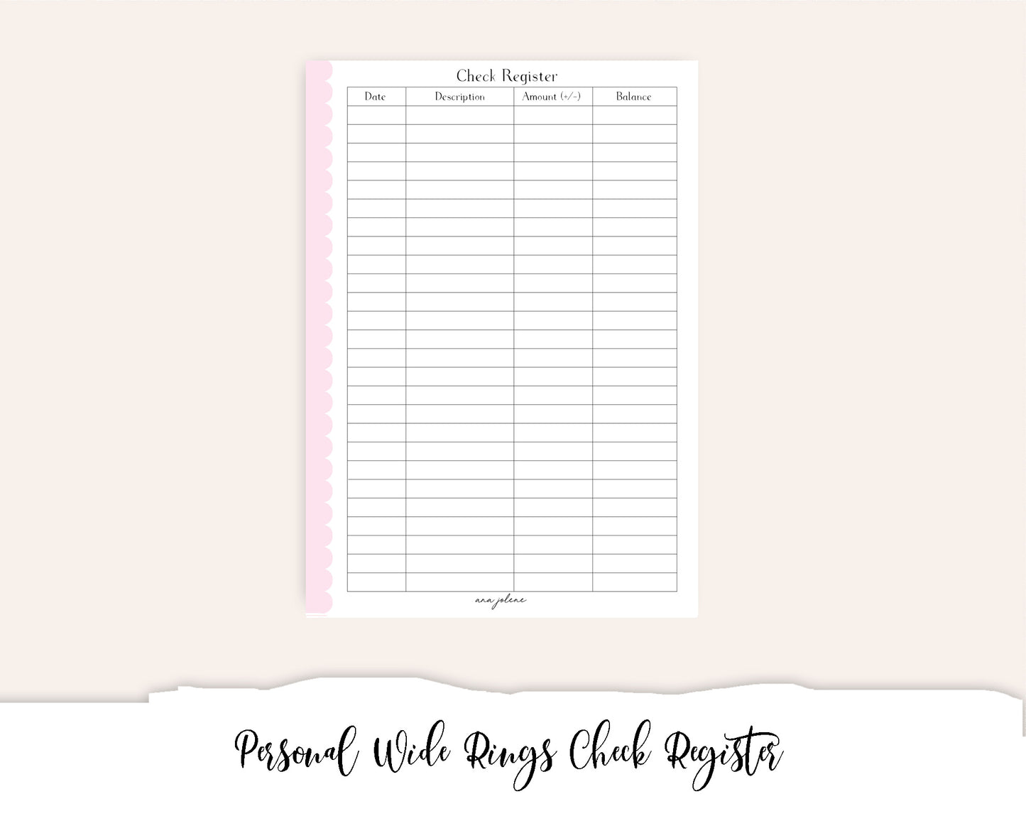 Personal Wide Rings Check Register (Budget) (Finance Planner) Printable