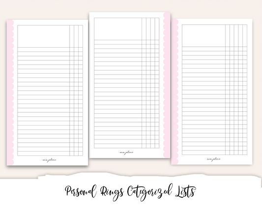 Personal Rings Categorized Lists Printable