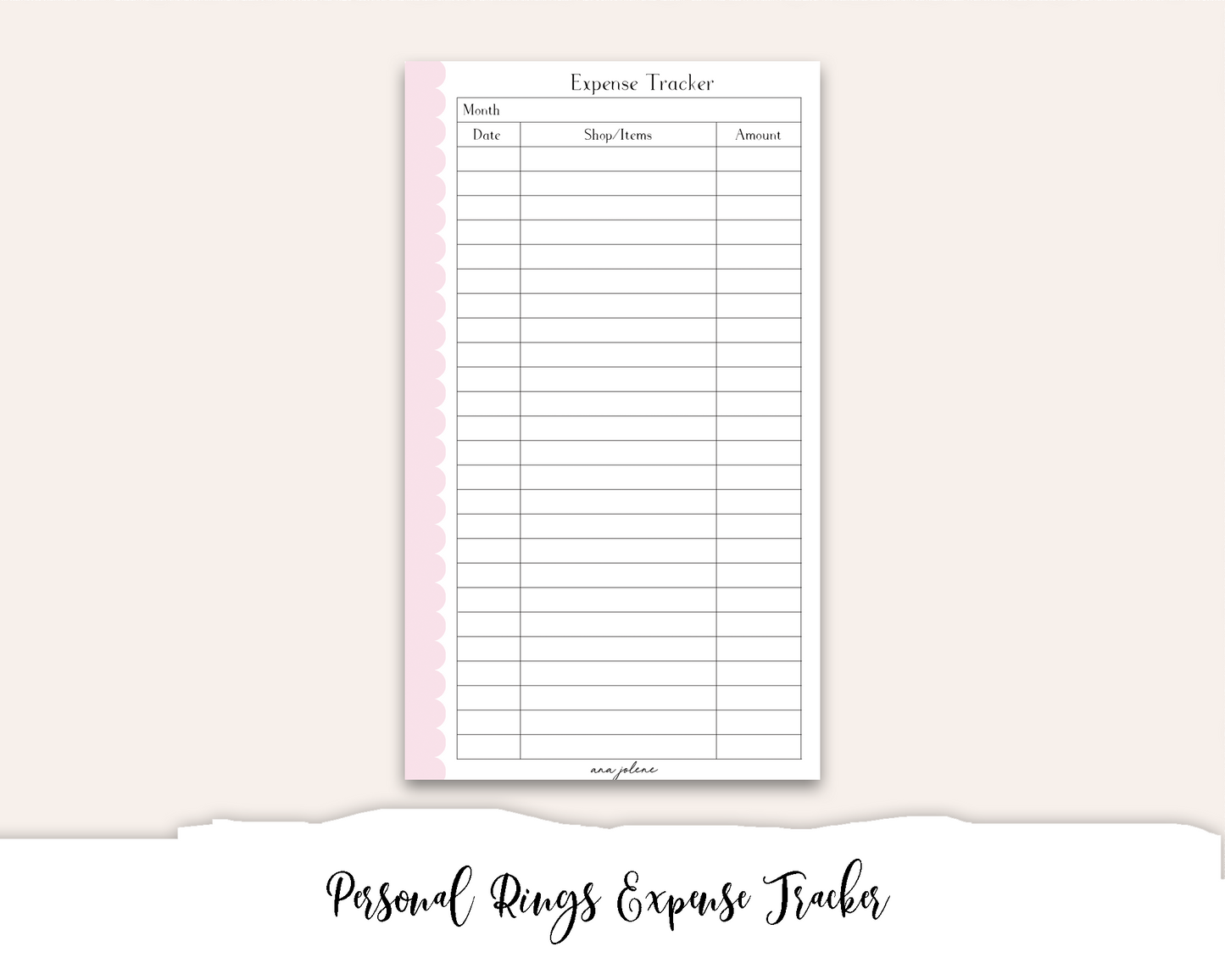 Personal Rings Expense Tracker Printable