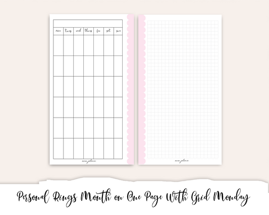 Personal Rings Month on One Page with Grid Printable
