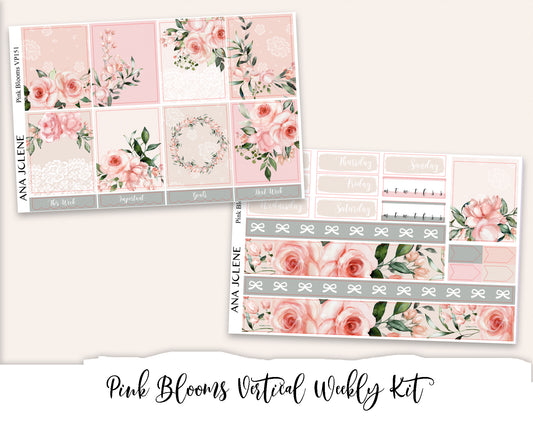 PINK BLOOMS Planner Sticker Kit (Vertical Weekly)