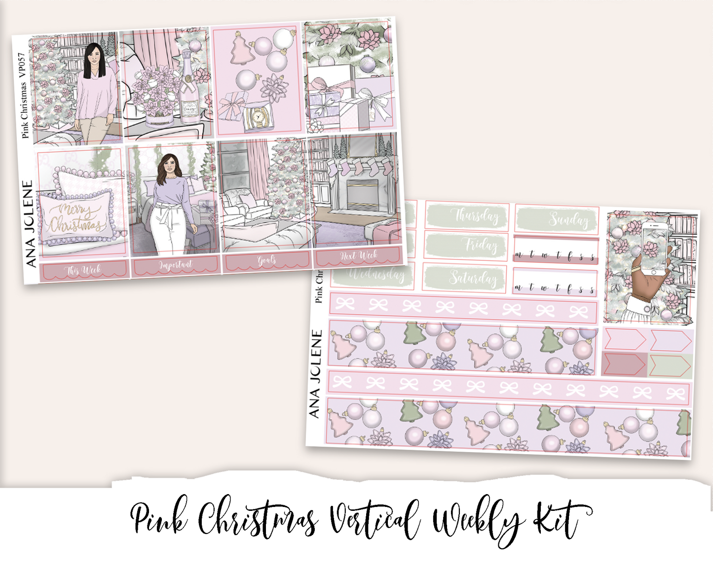 PINK CHRISTMAS Planner Sticker Kit (Vertical Weekly)