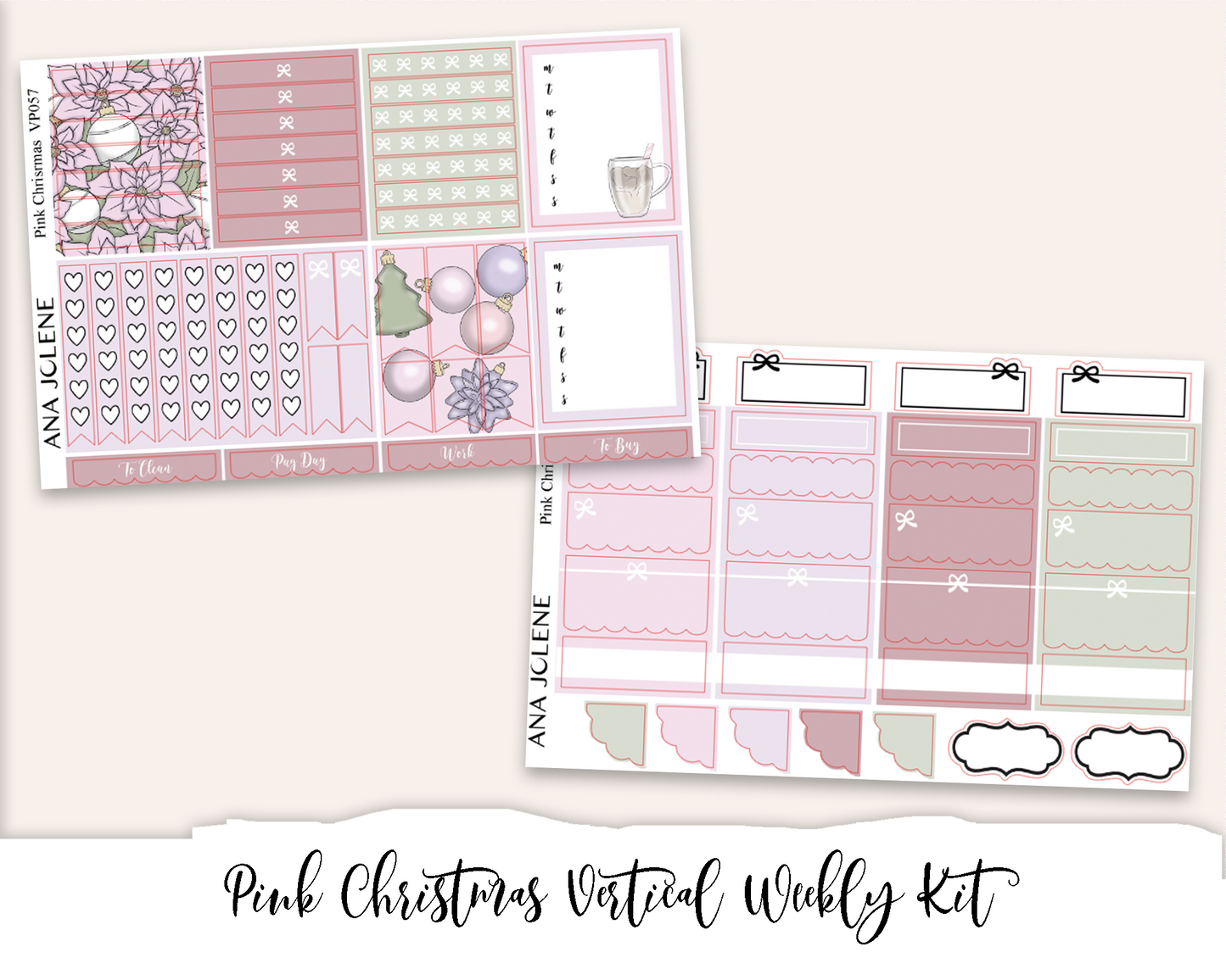 PINK CHRISTMAS Planner Sticker Kit (Vertical Weekly)