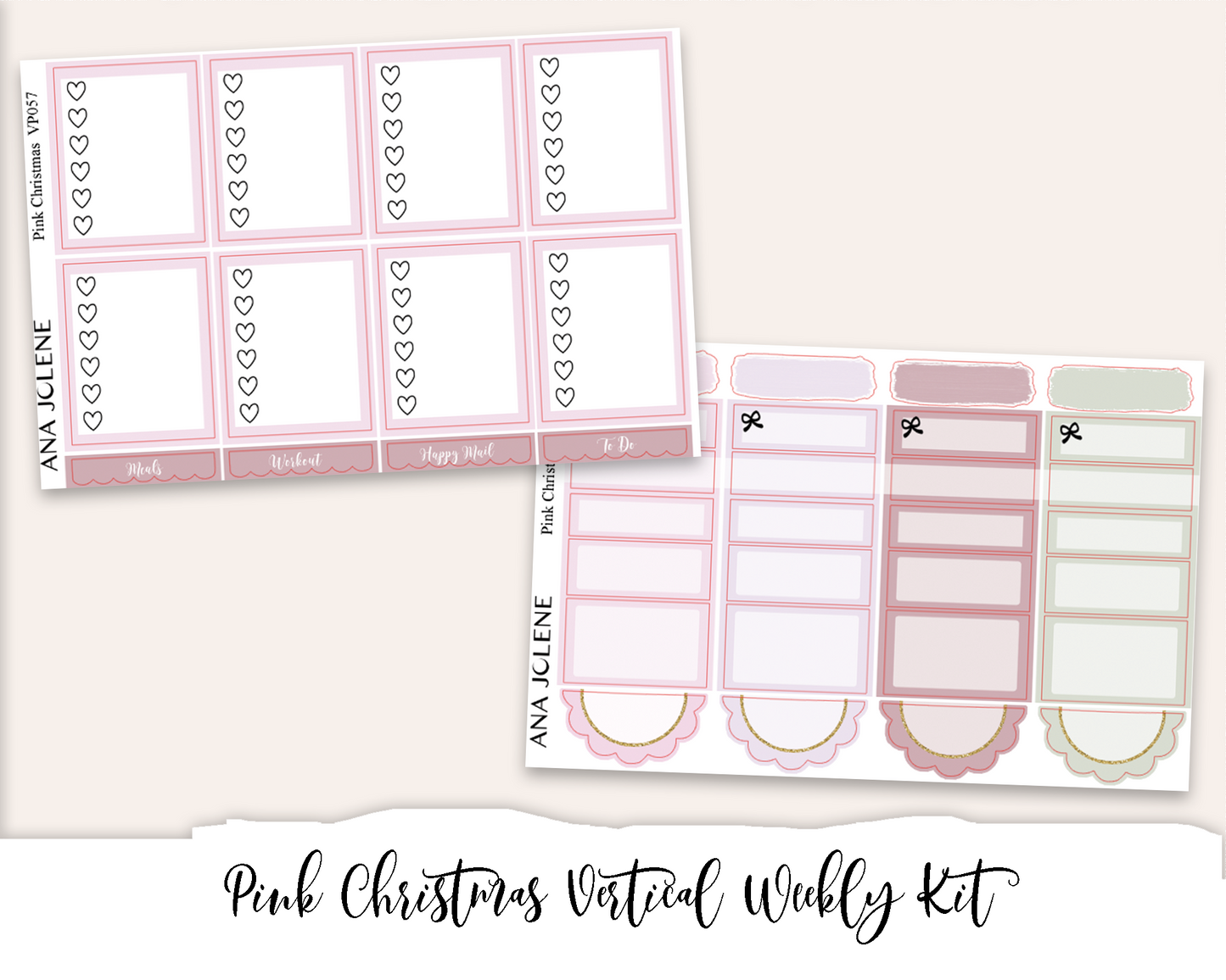 PINK CHRISTMAS Planner Sticker Kit (Vertical Weekly)