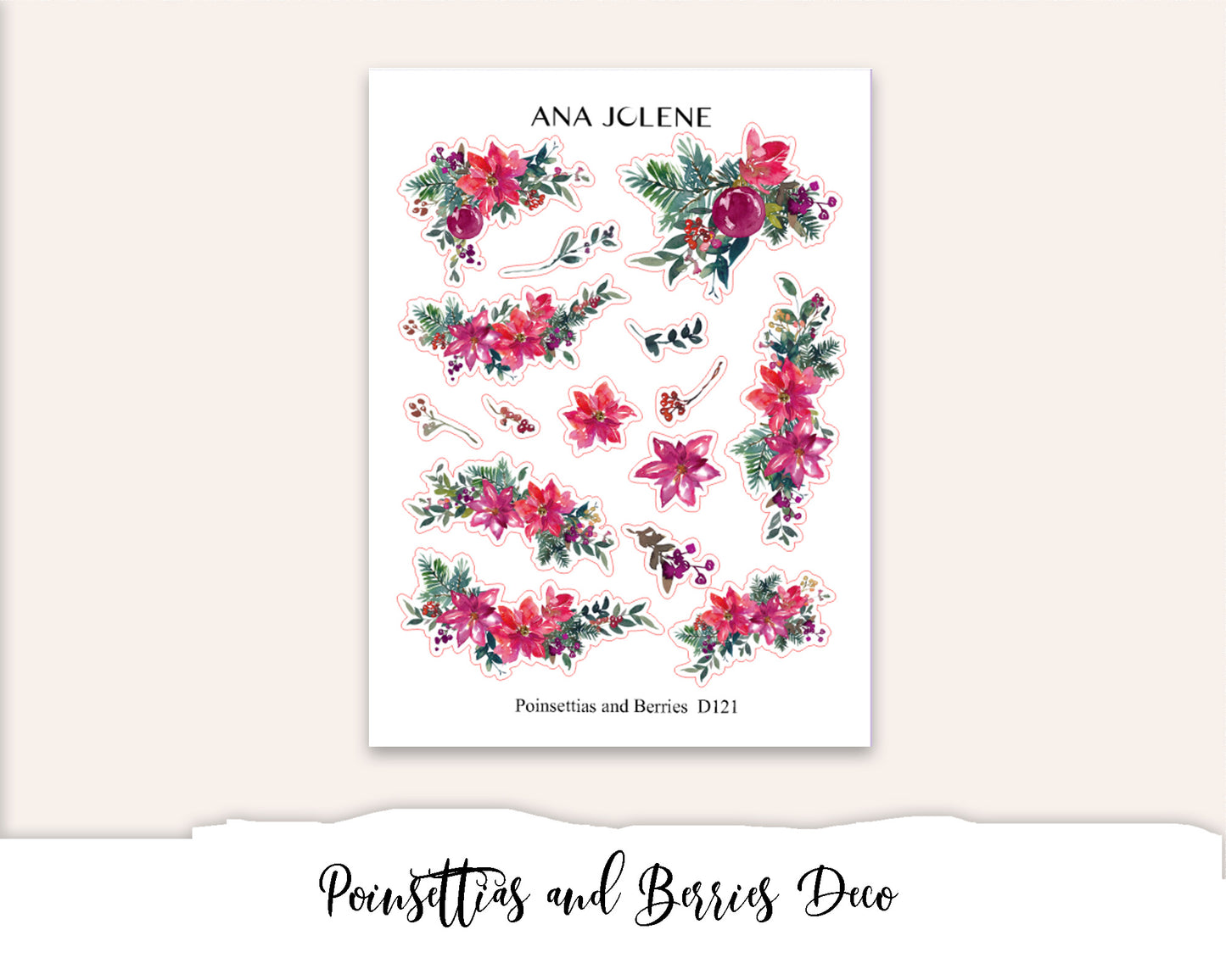 POINSETTIAS AND BERRIES Planner Sticker Kit (Vertical Weekly)