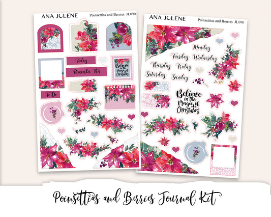 POINSETTIAS AND BERRIES Mini Journal Sticker Kit