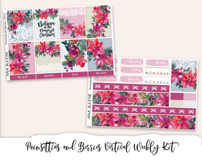 POINSETTIAS AND BERRIES Planner Sticker Kit (Vertical Weekly)