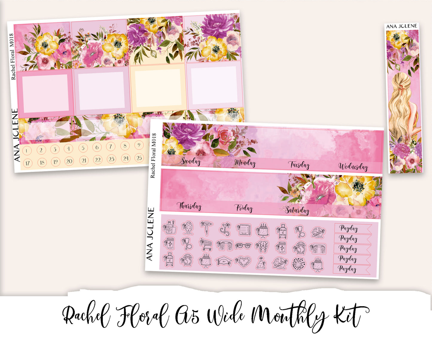 RACHEL FLORAL Monthly Planner Sticker Kit (A5Wide)