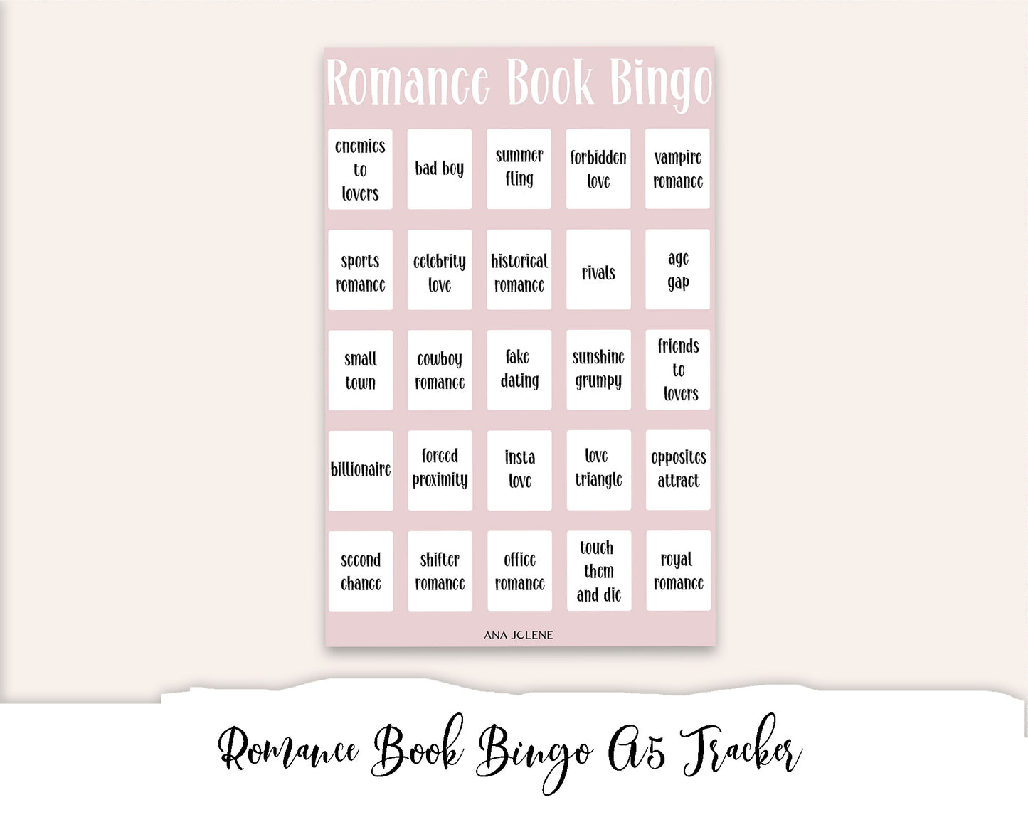 Romance Book Bingo Tracker Full Page Sticker - A5 Reading Journal