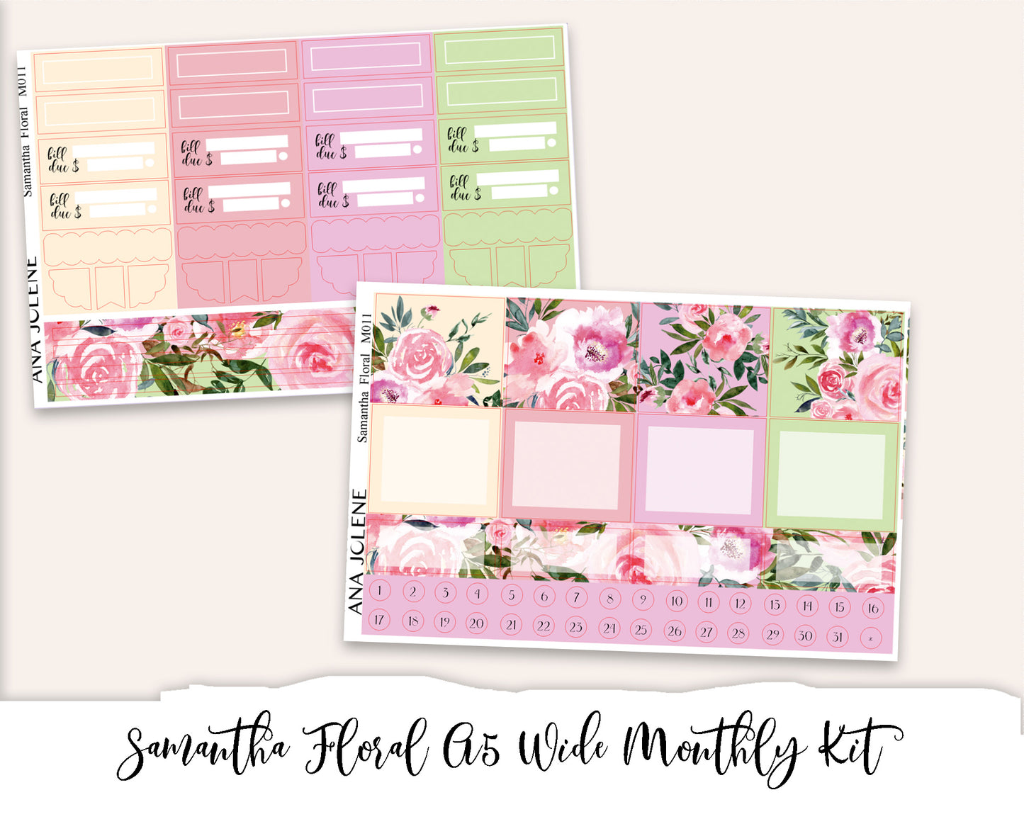 SAMANTHA FLORAL Monthly Planner Sticker Kit (A5 Wide)