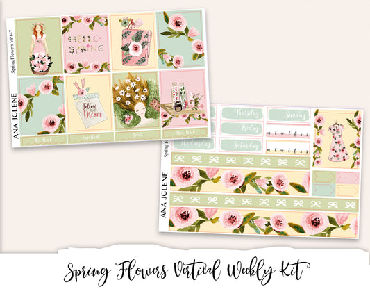 SPRING FLOWERS Planner Sticker Kit (Vertical Weekly)