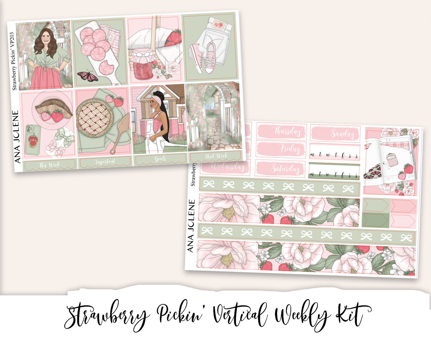 STRAWBERRY PICKIN' Planner Sticker Kit (Vertical Weekly)