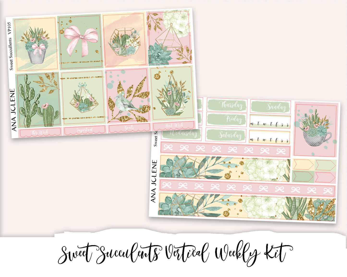 SWEET SUCCULENTS Planner Sticker Kit (Vertical Weekly)