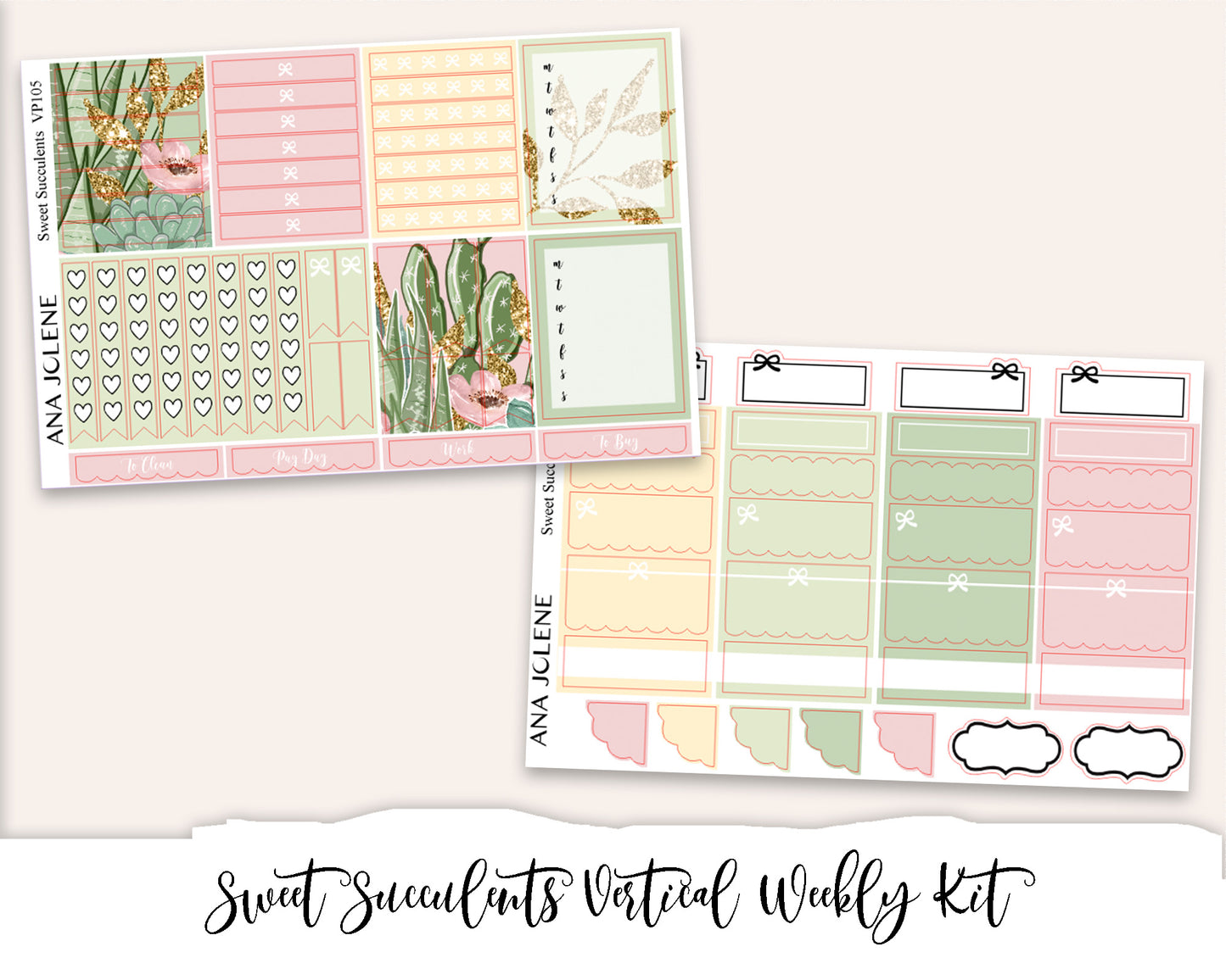 SWEET SUCCULENTS Planner Sticker Kit (Vertical Weekly)