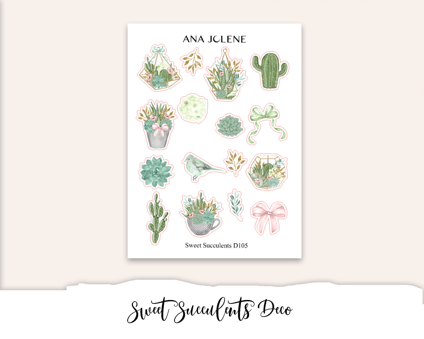 SWEET SUCCULENTS Hobonichi Cousin Weekly Planner Sticker Kit