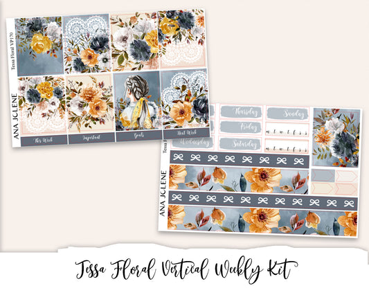 TESSA  FLORAL Planner Sticker Kit (Vertical Weekly)