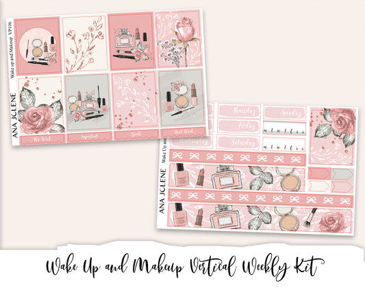 WAKE UP AND MAKEUP Planner Sticker Kit (Vertical Weekly)