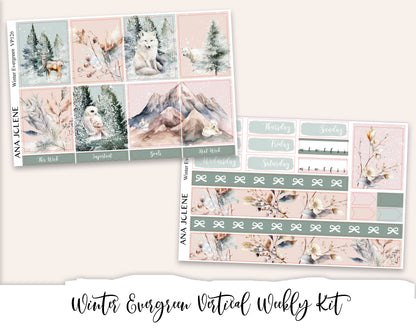 WINTER EVERGREEN Planner Sticker Kit (Vertical Weekly)