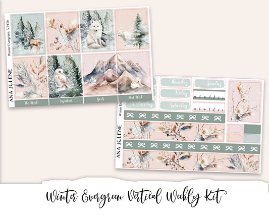 WINTER EVERGREEN Planner Sticker Kit (Vertical Weekly)