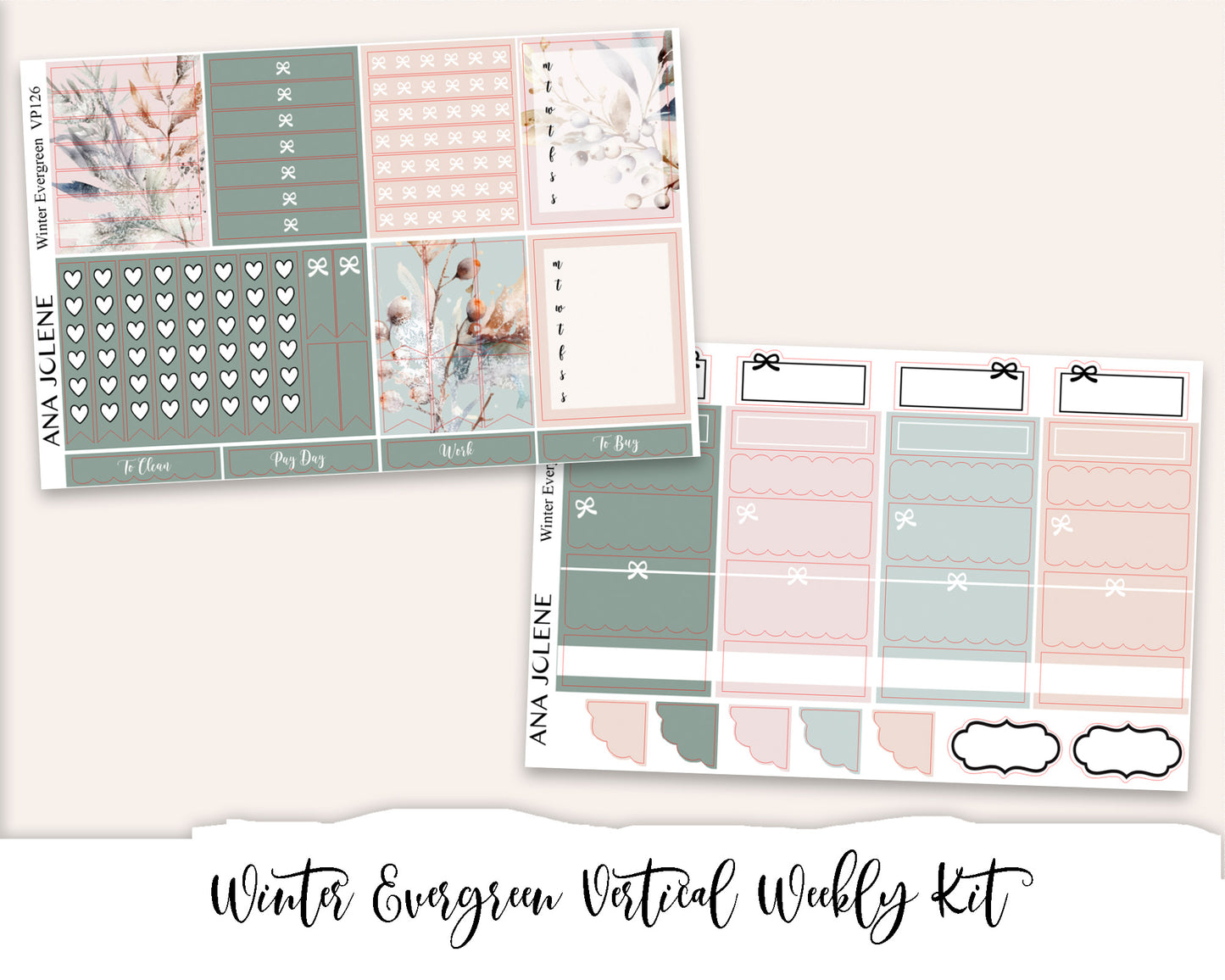 WINTER EVERGREEN Planner Sticker Kit (Vertical Weekly)