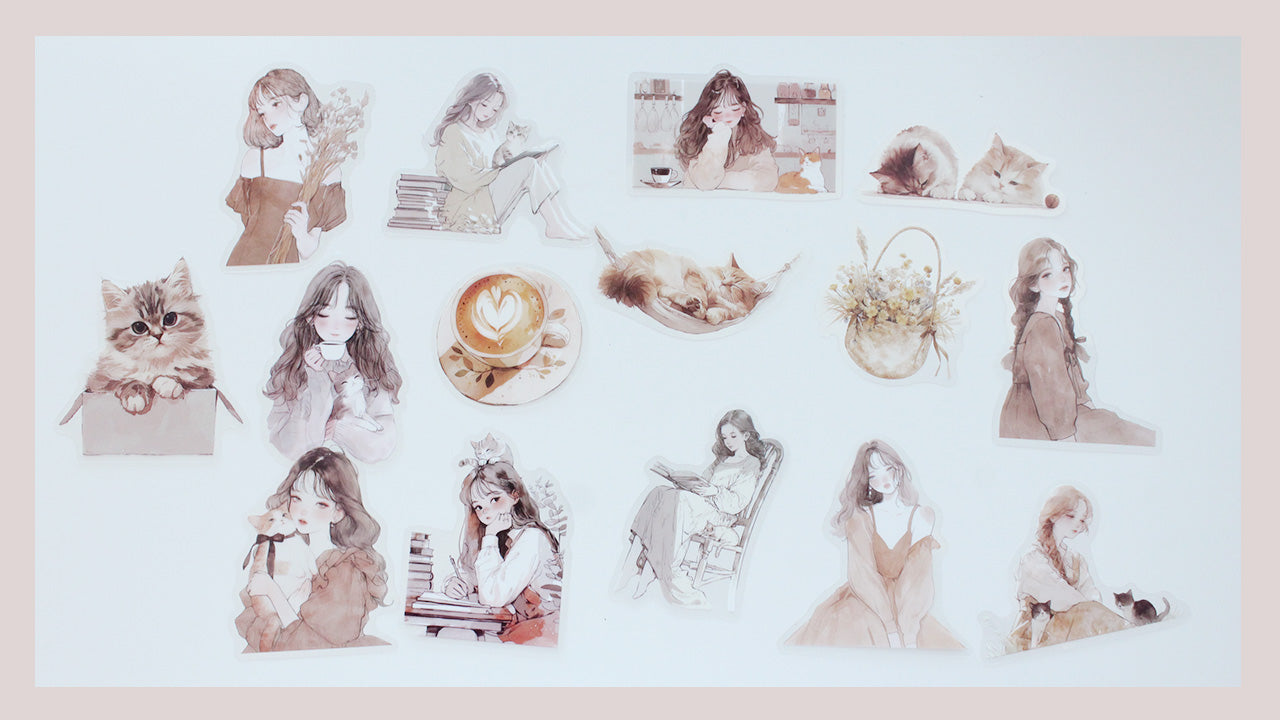 Cat and Fashion Girl Diecut Sticker Pack