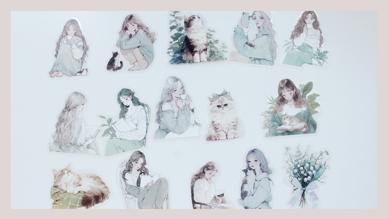 Cat and Fashion Girl Diecut Sticker Pack