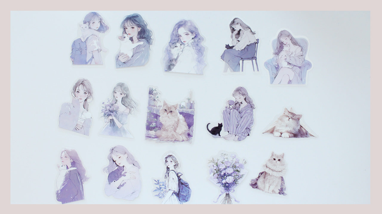 Cat and Fashion Girl Diecut Sticker Pack