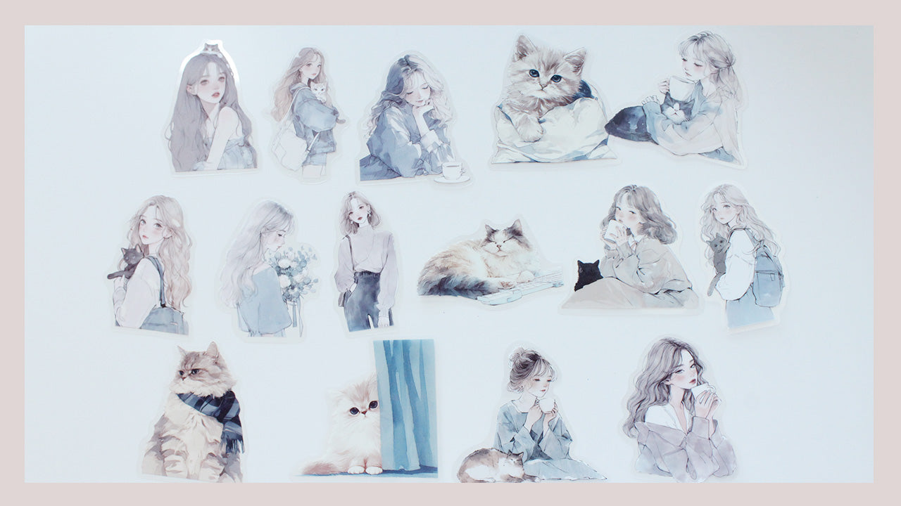 Cat and Fashion Girl Diecut Sticker Pack