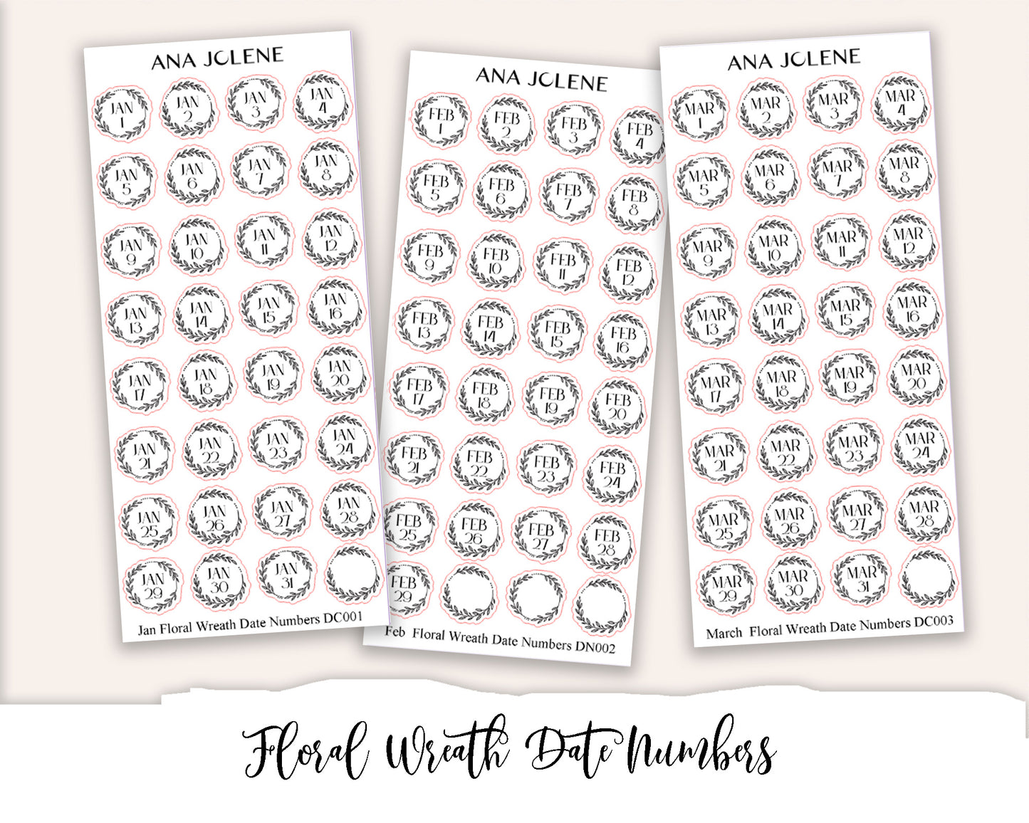 Floral Wreath Date Numbers