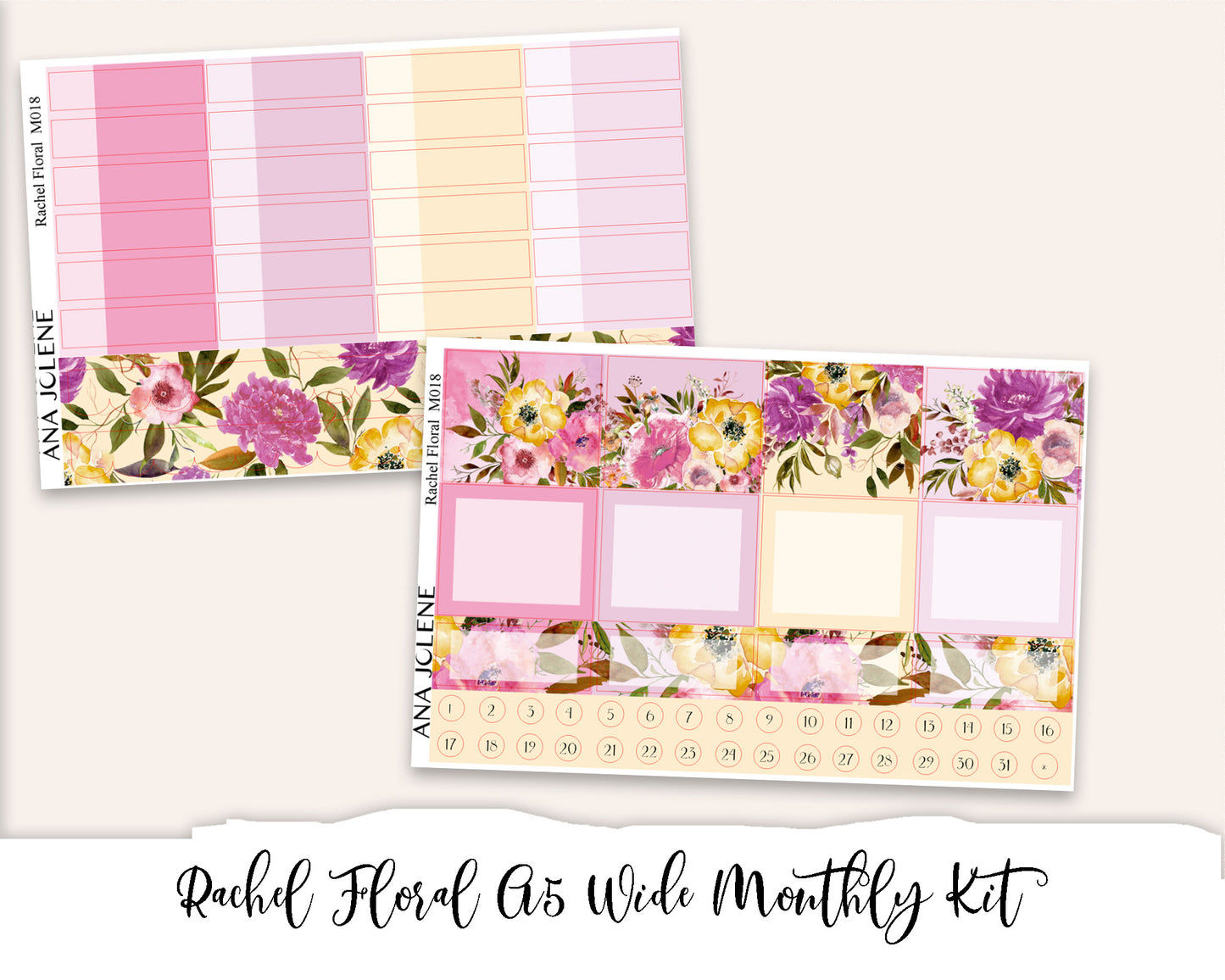 RACHEL FLORAL Monthly Planner Sticker Kit (A5Wide)