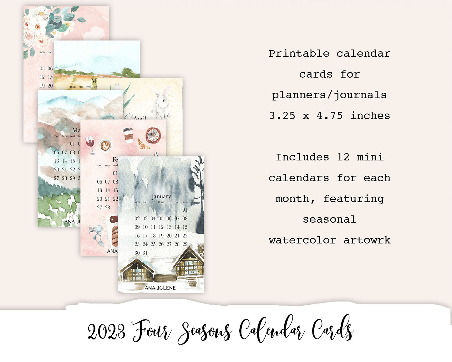 2023 Four Seasons Calendar Journal Cards Printable