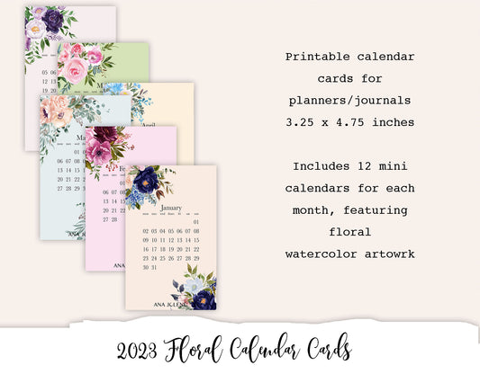 2023 Floral Calendar Journal Cards Printable