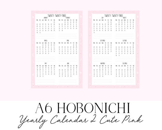 A6 Hobonichi 2023 Yearly Calendar 2 Cute Pink (Full Page Printable Stickers)