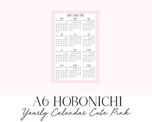 A6 Hobonichi 2023 Yearly Calendar Cute Pink (Full Page Printable Stickers)