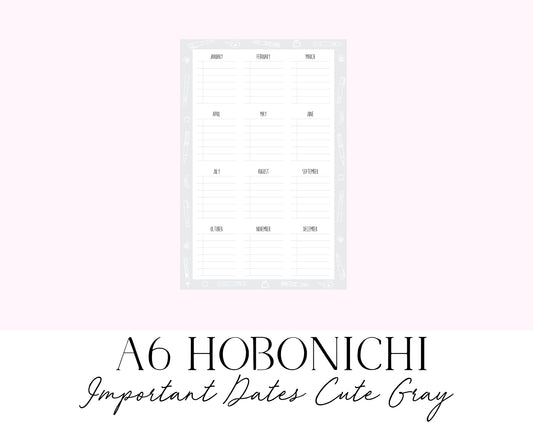 A6 Hobonichi Important Dates Cute Gray (Full Page Printable Stickers)