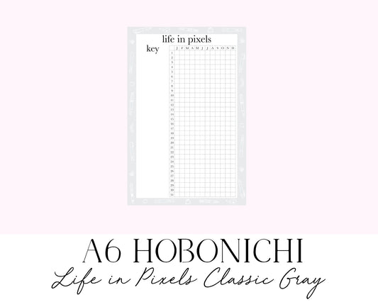 A6 Hobonichi Life in Pixels/Mood Tracker Classic Gray (Full Page Printable Stickers)