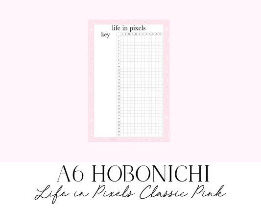 A6 Hobonichi Life in Pixels/Mood Tracker Classic Pink (Full Page Printable Stickers)