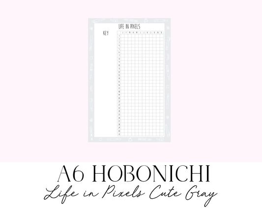 A6 Hobonichi  Life in Pixels/Mood Tracker Cute Gray (Full Page Printable Stickers)