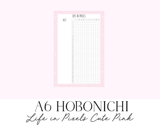 A6 Hobonichi Life in Pixels/Mood Tracker Cute Pink (Full Page Printable Stickers)
