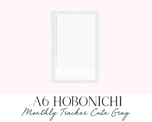 A6 Hobonichi Monthly Tracker Cute Gray (Full Page Printable Stickers)