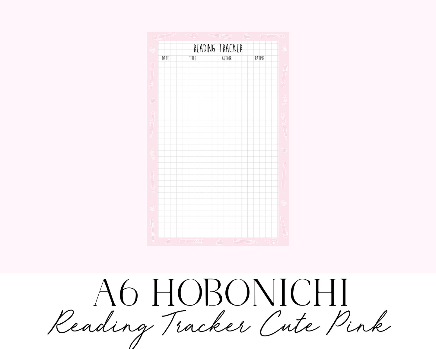 A6 Hobonichi Reading Tracker Cute Pink (Full Page Printable Stickers)