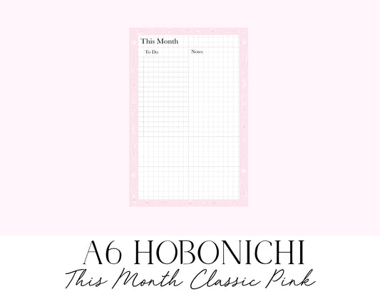 A6 Hobonichi This Month Classic Pink (Full Page Printable Stickers)