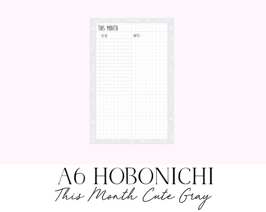 A6 Hobonichi This Month Cute Gray (Full Page Printable Stickers)