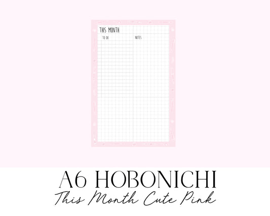 A6 Hobonichi This Month Cute Pink (Full Page Printable Stickers)