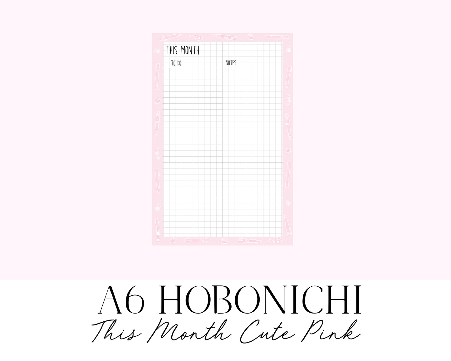 A6 Hobonichi This Month Cute Pink (Full Page Printable Stickers)