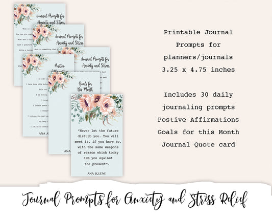 Journal Prompts for Anxiety and Stress Relief Printable